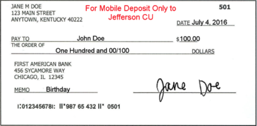 Front of check